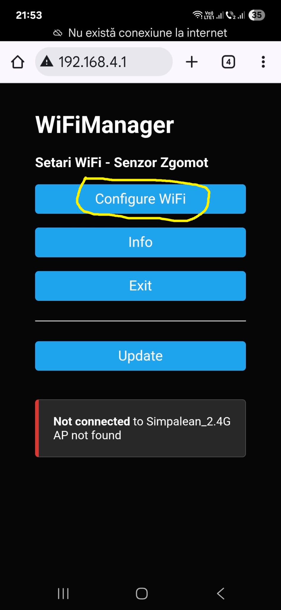 Confirmare conectare WiFi